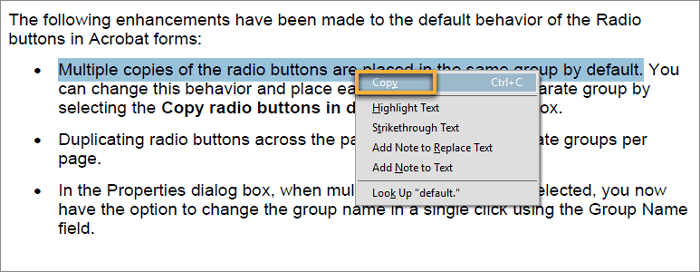Kopieren von Text aus PDF in Word mit Adobe Reader - Text auswählen