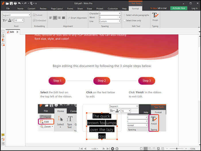 Die Schriftgröße in PDF mit Nitro ändern