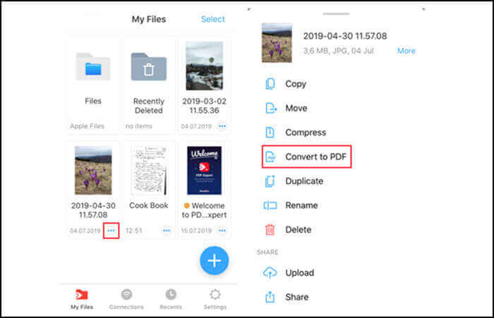 JPGs auf iPhone/iPad zu PDF-Dateien konvertieren