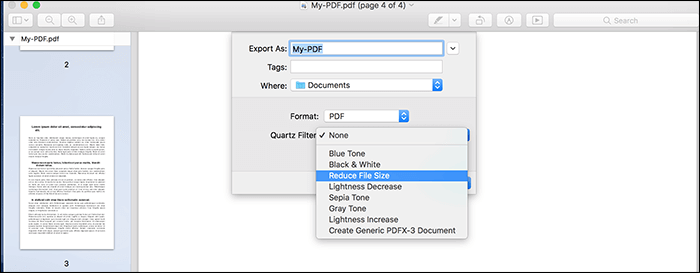 Die Größe von PDF-Dateien auf dem Mac verringern - Vorschau App