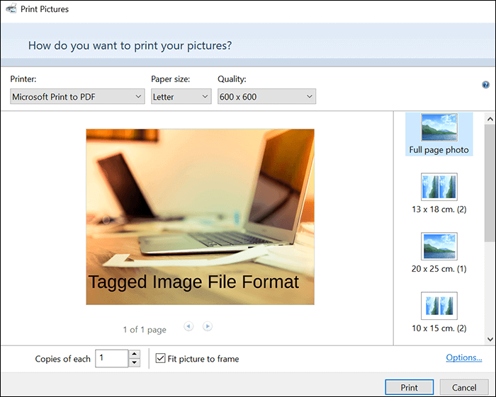 TIFF in PDF umwandeln - Windows eingebauter Konverter