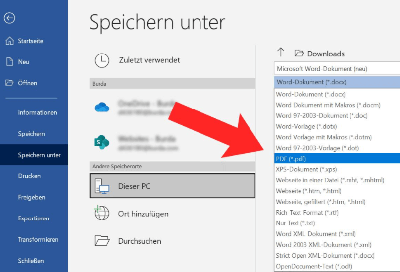 Word-Dateien mit Microsoft Word in PDF-Dateien konvertieren