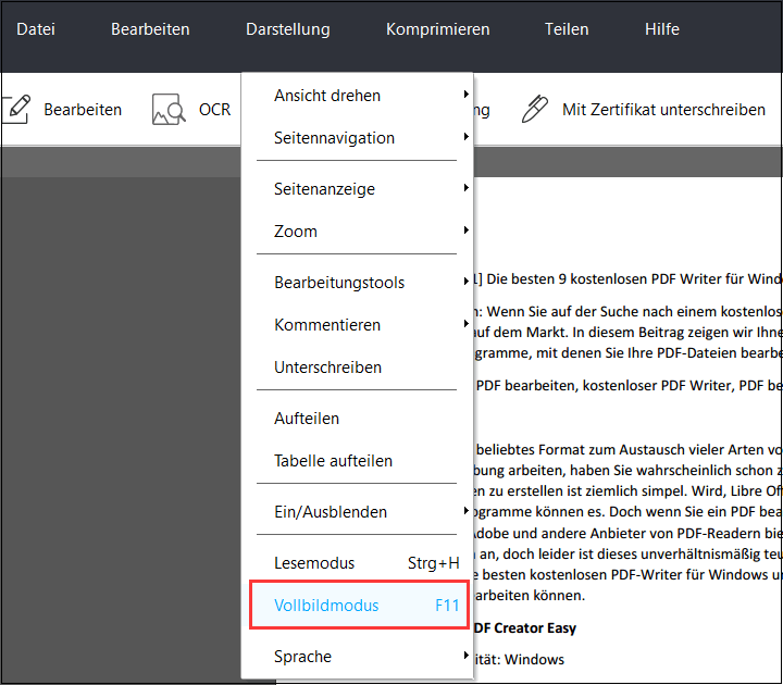 PDF-Datei im Vollbildmodus anzeigen