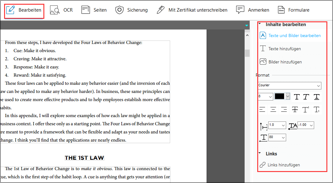 PDF Inhalte bearbeiten
