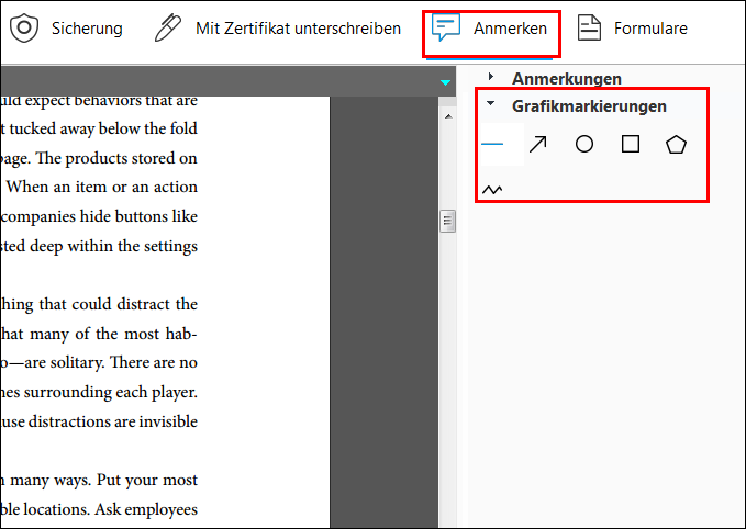 Grafikmarkierungen auswählen