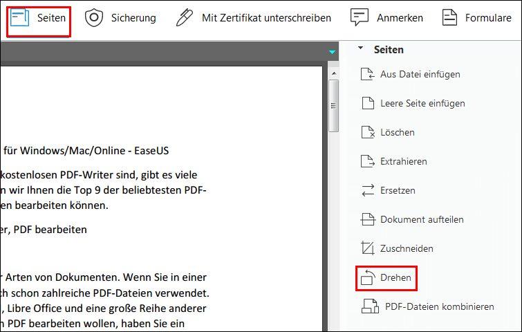Ausrichtung von PDF-Dokumenten ändern