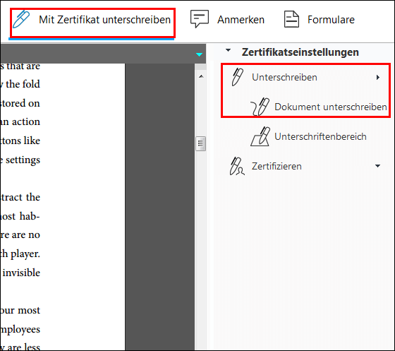 Mit Zertifikat unterschreiben