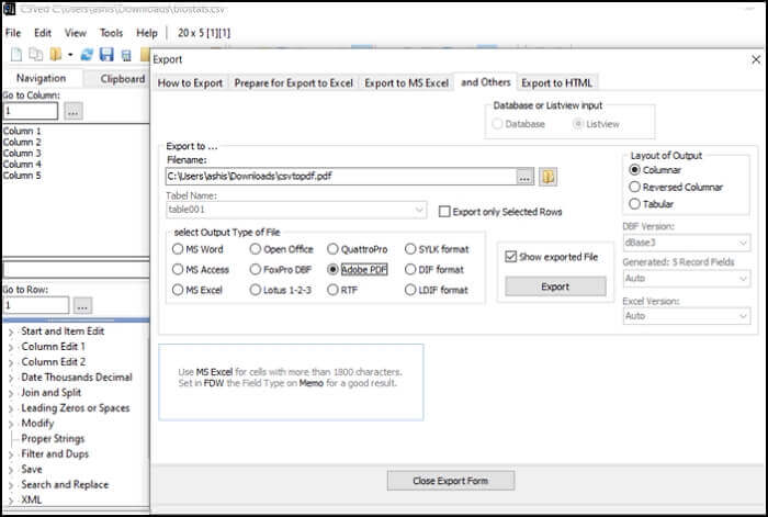 CSV-zu-PDF-Konvertierer unter Windows - CSVed