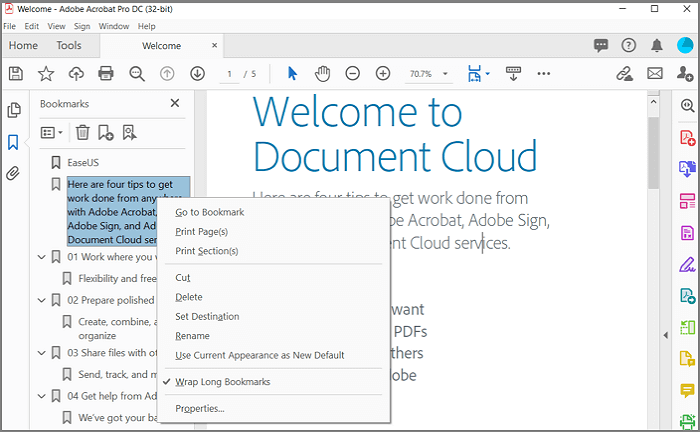 Hinzufügen von Lesezeichen in PDF-Dateien unter Windows mit Adobe Acrobat