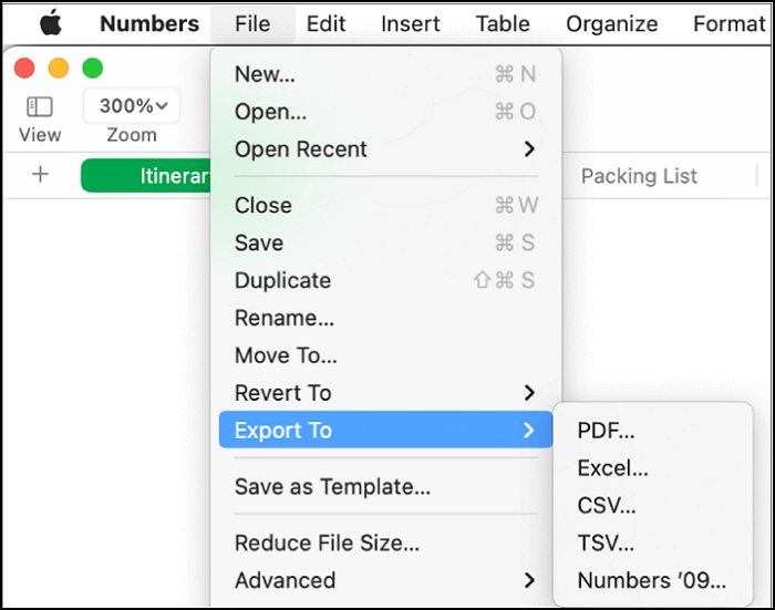 CSV-Datei in PDF-Konverter auf Mac - Numbers-App