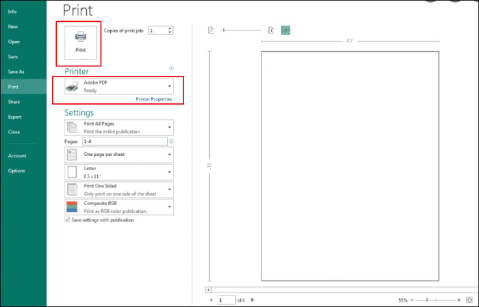 Publisher-Datei in eine PDF-Datei mittels Drucken