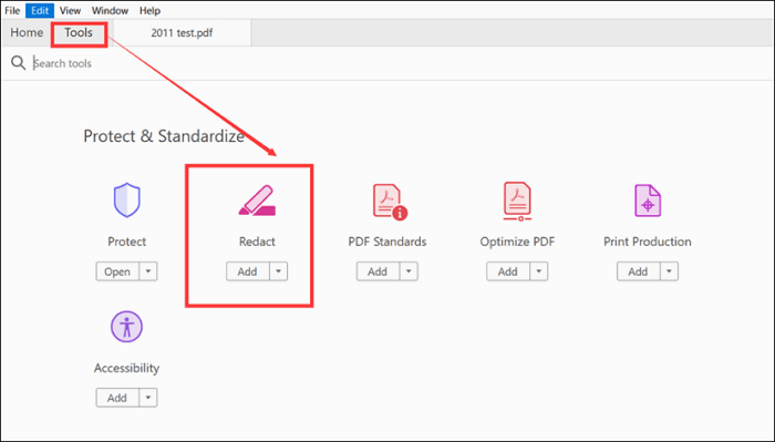Text in Adobe Acrobat Pro DC durchstreichen - Redigieren auswählen