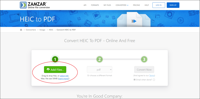 HEIC online in PDF-Dateien umwandeln - Zamzar