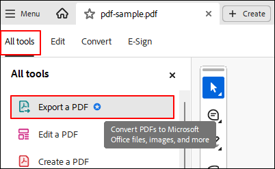 acrobat click all tools export a pdf