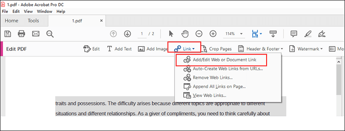 Add link to PDF using Adobe