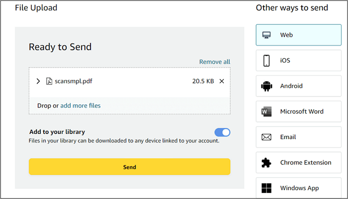 Add PDF via Send to Kindle App