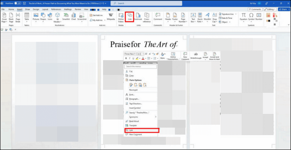 add video in pdf hyperlink in word