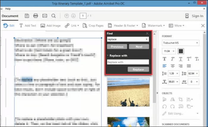 how to replace text in adobe acrobat
