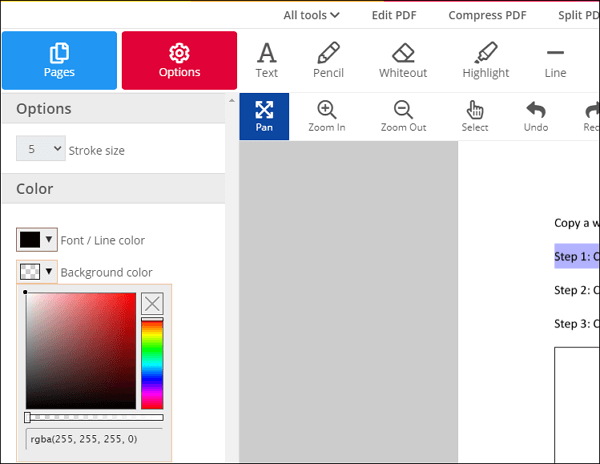 Modify PDF background color online