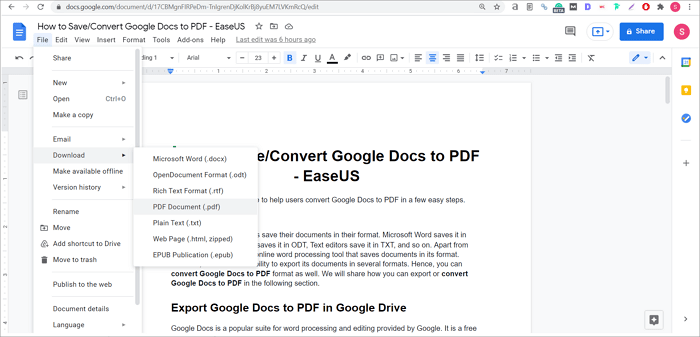 How to Save/Convert Google Docs to PDF - EaseUS