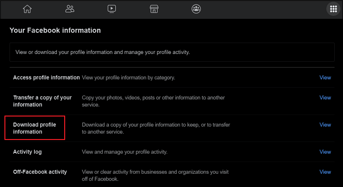 Choose Download Profile Information