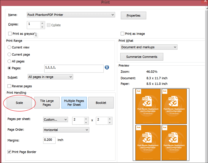 Print enlarged PDF with Foxit Reader