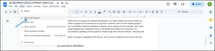 uncheck show print layout options