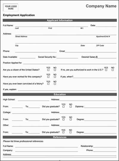Candidate Application Form Template