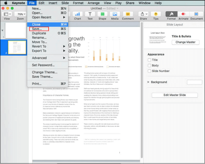 convert keynote to pdf while formatting