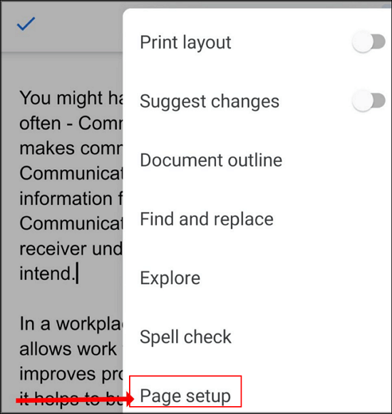 Page setup option