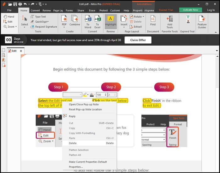 how to flatten documents in nitro reader 5