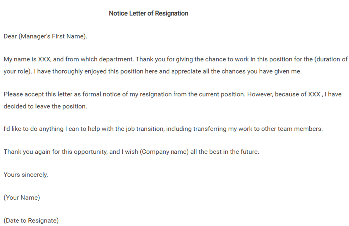 polite resignation letter template