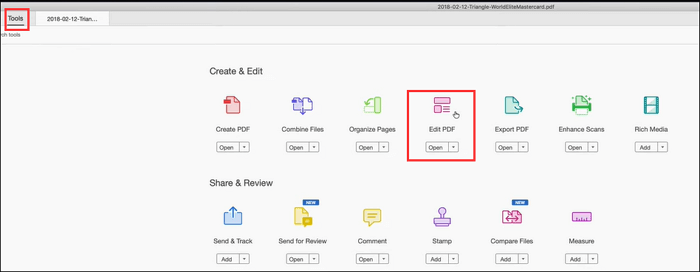 Open PDF editing window