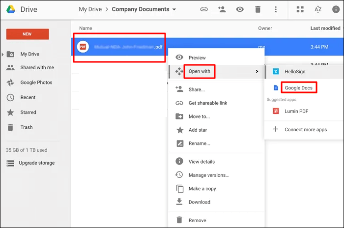 Open PDF in Google Docs