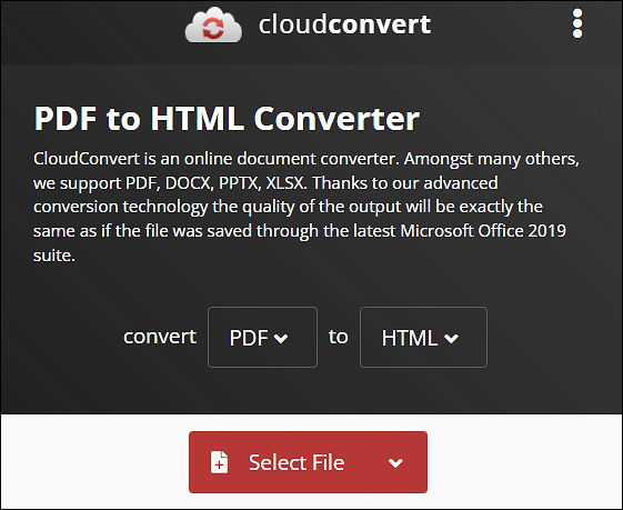 pdf to html cloudconvert