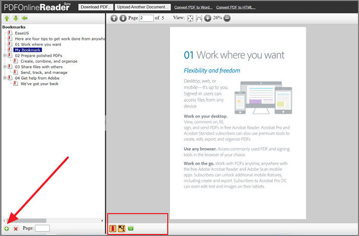 pdf online reader bookmark