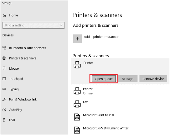 open print queue windows 10