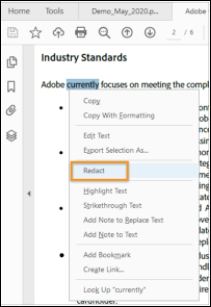 select redact in tool