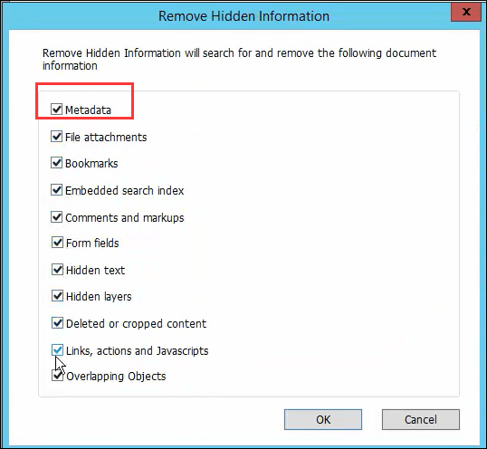 Pdf metadata outlet remover