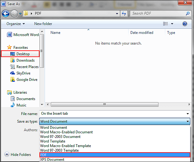 save ms word as pdf file type