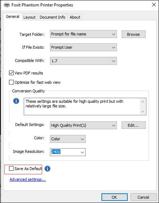 deselect foxit reader pdf printer as default printer