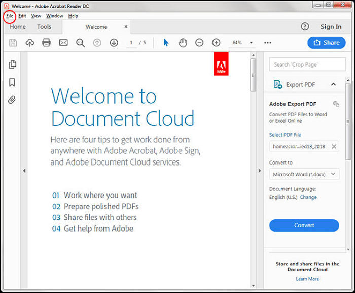 adobe export pdf to word trial