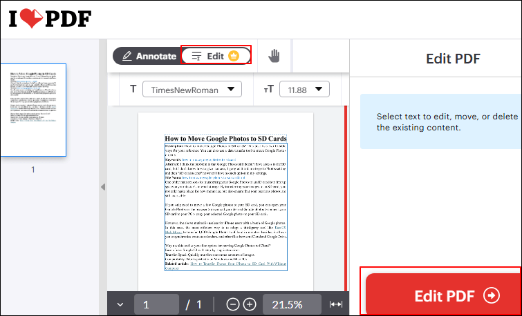 select to edit pdf