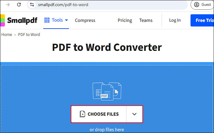 smallpdf pdf to word convert click choose files