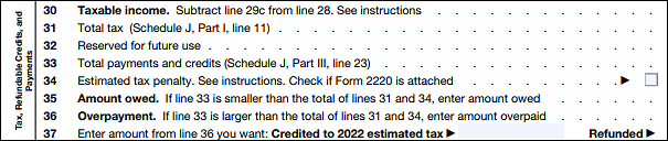 taxable account in 1120 form