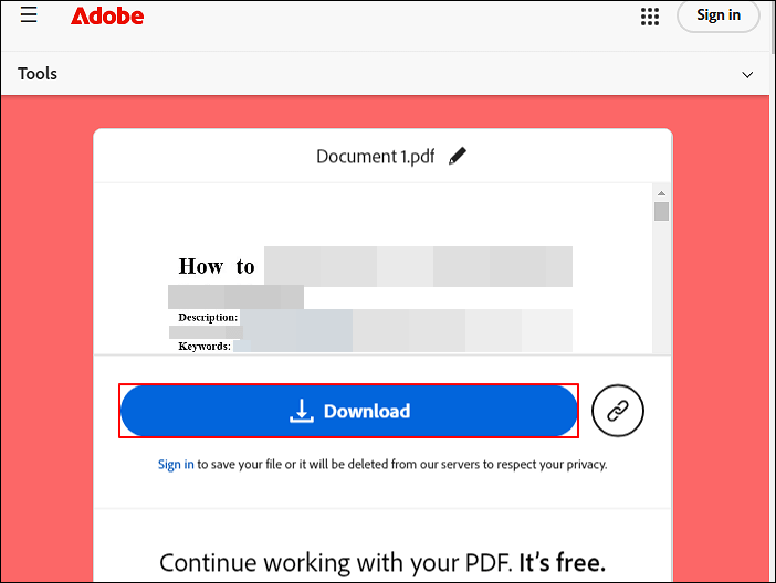 view merged pdfs via abode online click download