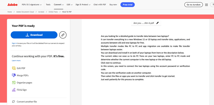 Word to PDF Converter with Adobe