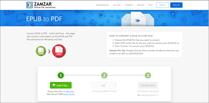 zamzar pdf to epub