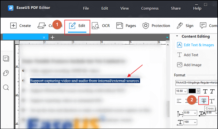 add cross to text