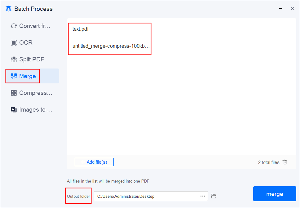 Merge Files Interface